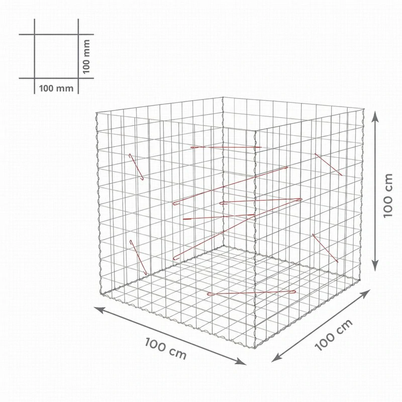 Gabiony blok, oko 100x100 mm, rozmer 100x100 cm