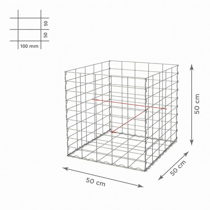 Gabiony blok, oko 100x50 mm, rozmer 50x50 cm