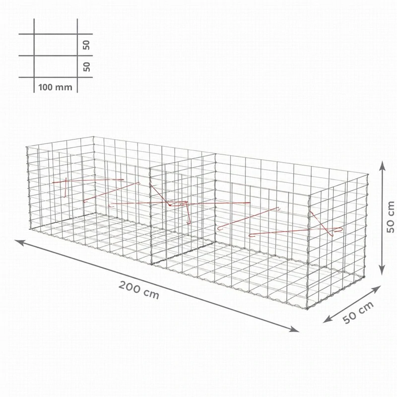 Gabiony blok, oko 100x50 mm, rozmer 200x50 cm